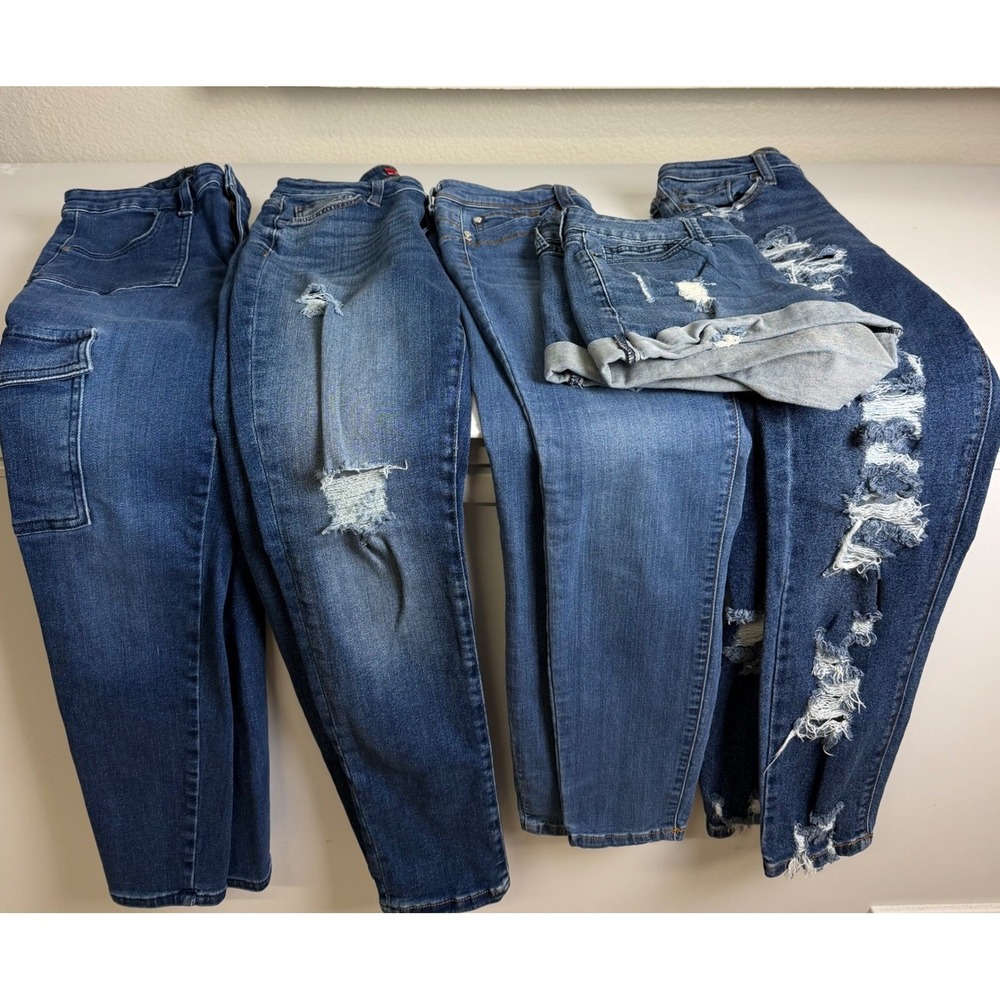 Guess Los Angeles Denim Bundle 5pc Distressed Skinny Jeans & Cuffed Shorts Blue